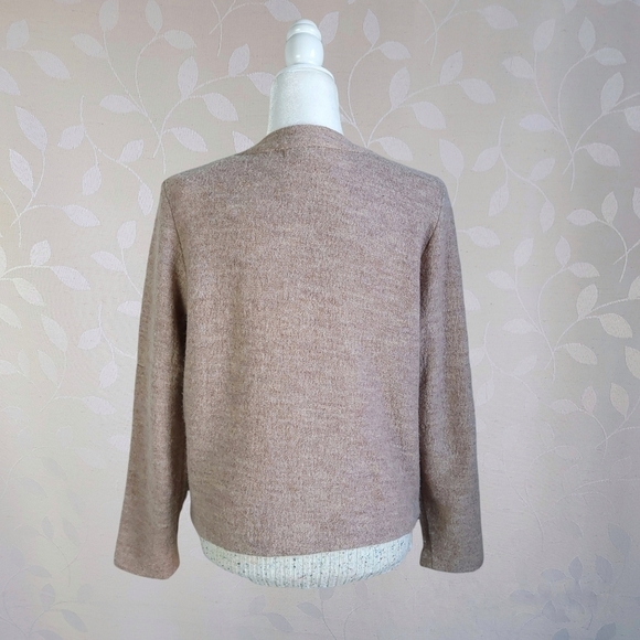 For Cynthia Cozy Wool Moto Buckle Zip Front Jacket Marled Beige Tan Petite Large - Picture 11 of 16